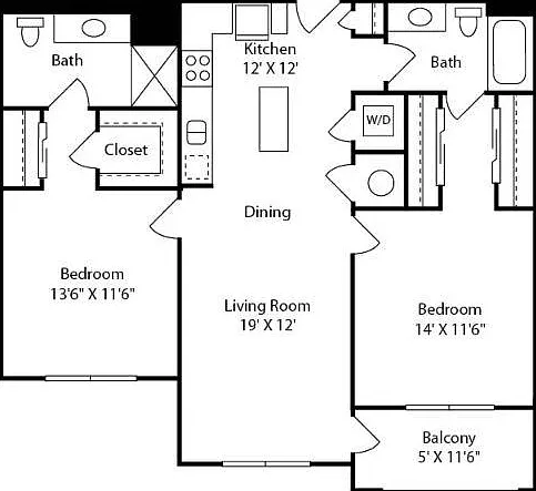 Westshore - 2B2B - 1105 SF - Crave - 2D Floorplan Westshore - 2B2B - 1105 SF - Crave - 2D Floorplan