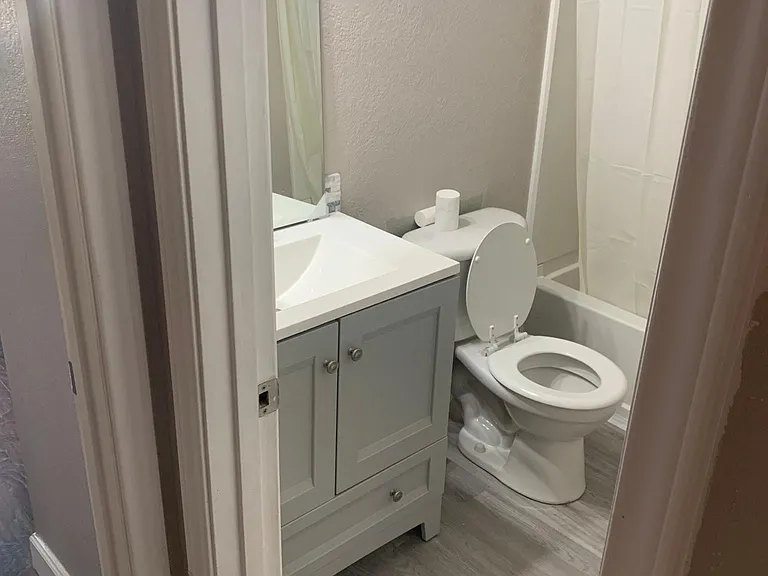 Bathroom has been finished, photos show while it was under renovation
