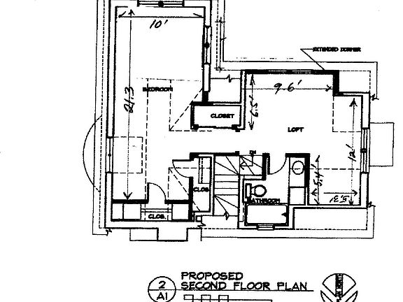 Second Floor Plan - 1 bedroom (with 2 closets and built-in drawers), 1 hall closet , 1 den, 1 full bathroom