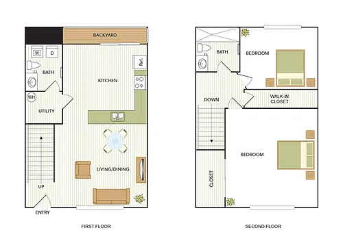 Floor plan Two Bedroom, One and a Half Bath Townhome