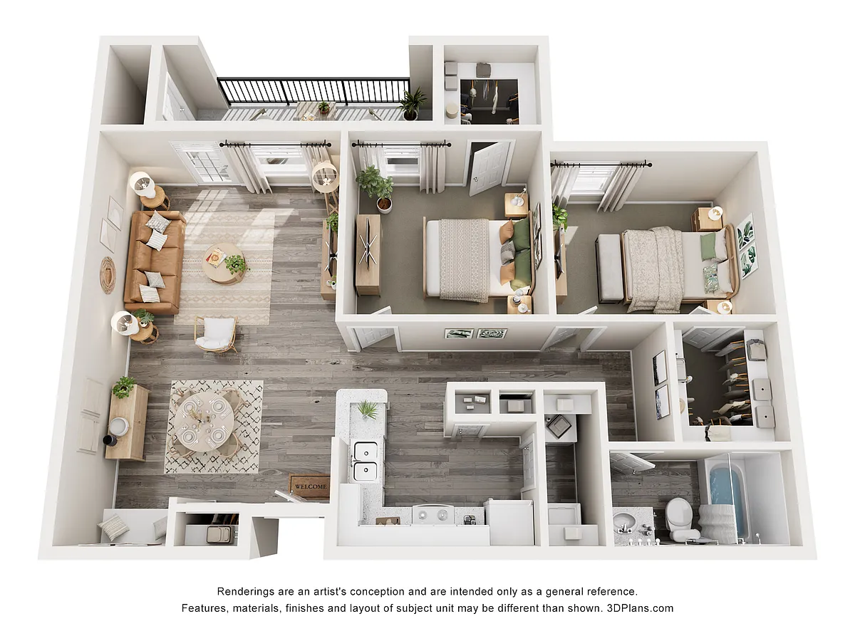 Floor plan B1 | 2 Bed | 2 Bath