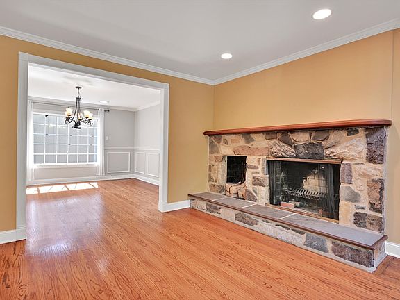 Living room with Stone Fireplace