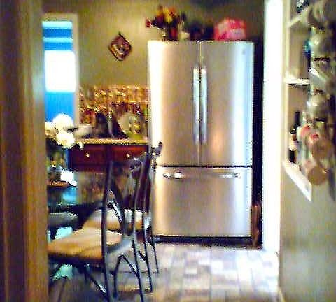 Kitchen w/lrg clean steel fridge w/ ice maker and  clean steel dishwasher