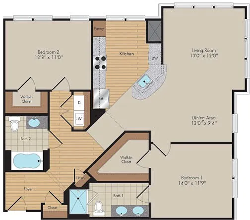Floor plan 2 Bed/2 Bath-B3-Hayfield