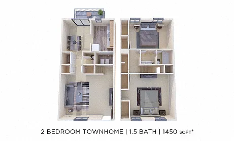 Floor plan Two Bedroom 1.5 Bath Townhome - 1,450 sqft