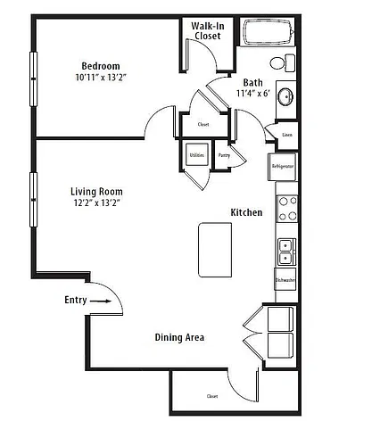 Floor plan 1 BR Grand Terrace