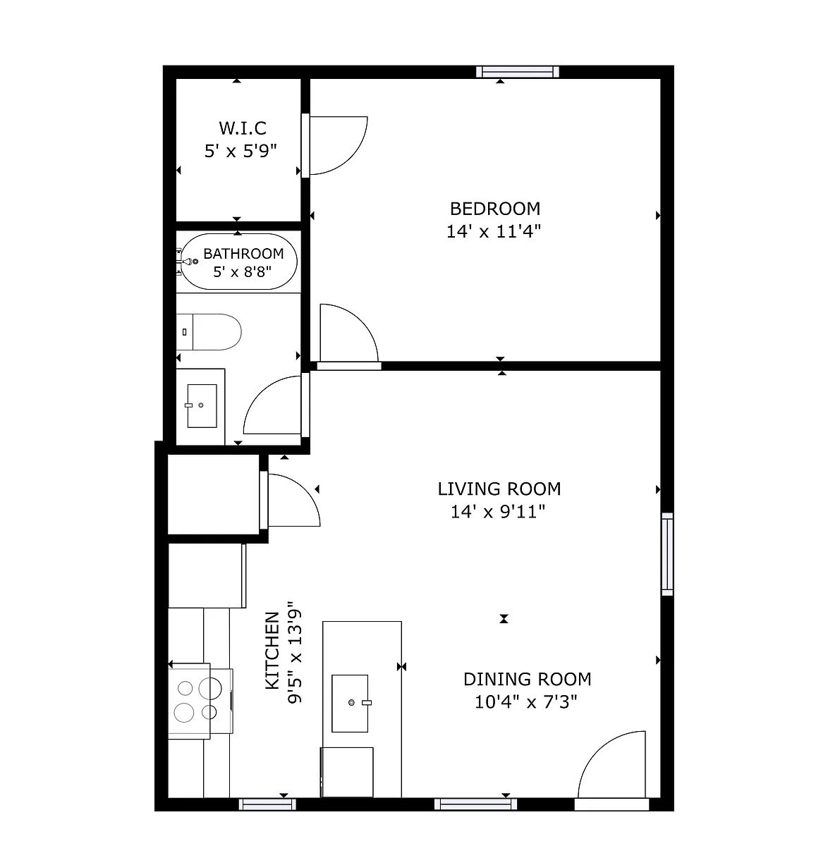 Floor plan 1 bed 1 bath