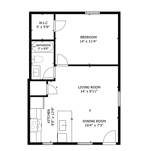 Floor plan 1 bed 1 bath