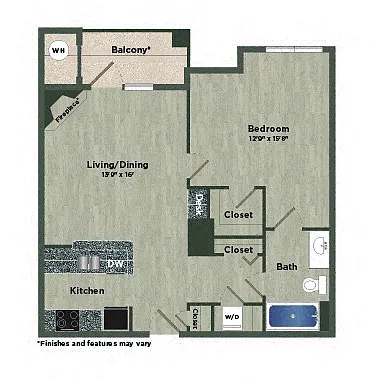 Floor plan 1 Bed 1 Bath G