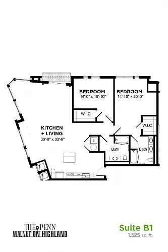 Floor plan 2 Bedroom w/ Balcony Suite B1