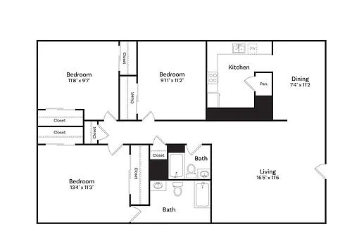 Floor plan Three Bedroom Two Bathroom Flat