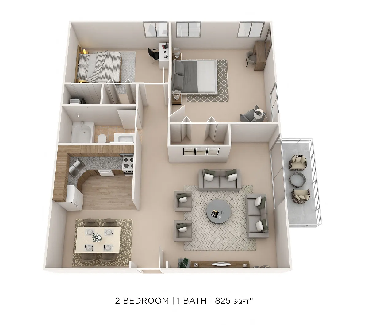 Floor plan Two Bedroom- 825 sqft