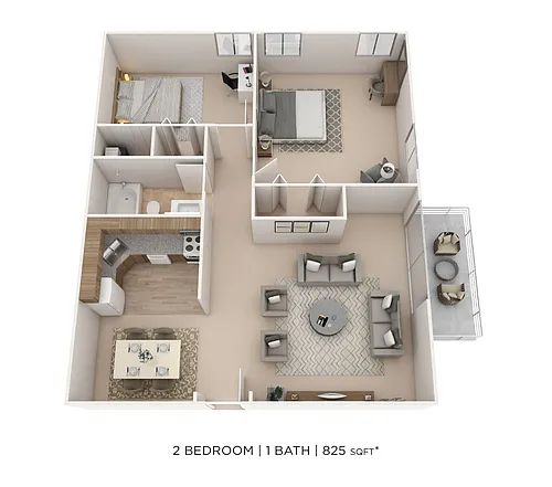 Floor plan Two Bedroom- 825 sqft