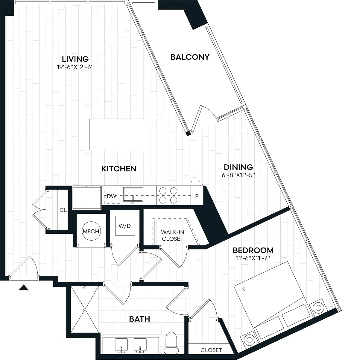Floor plan 1 Bed/1 Bath-1Z