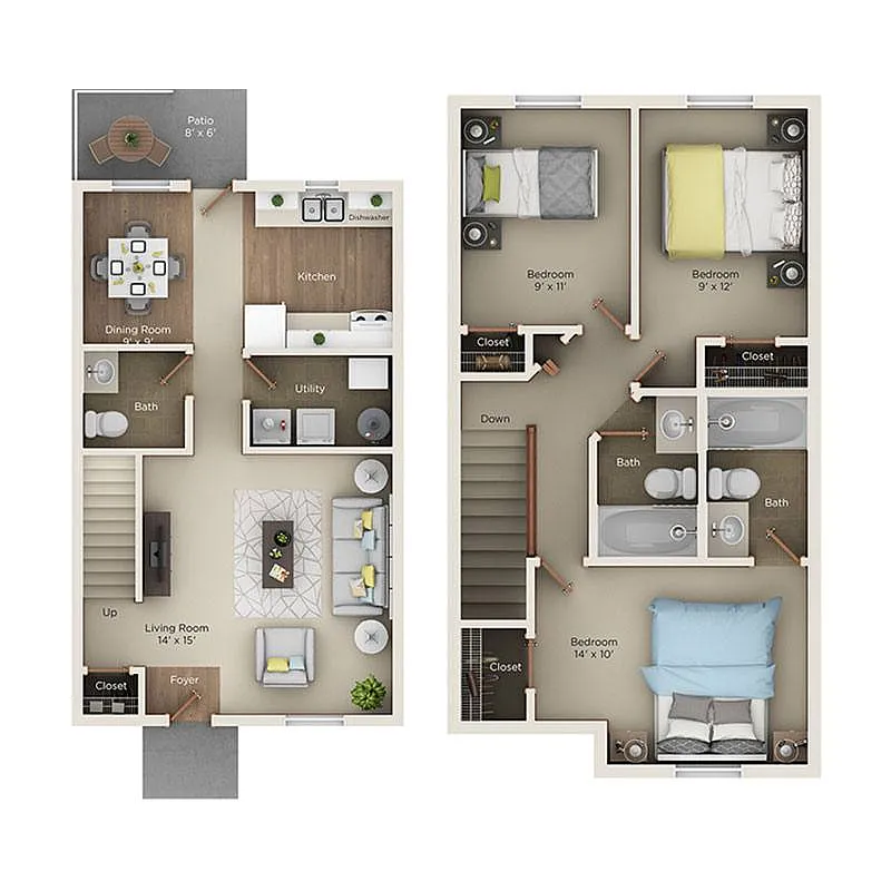 Floor plan 3-Bedroom Townhome