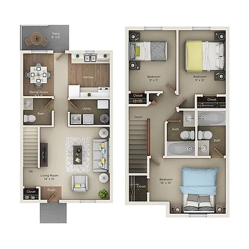 Floor plan Renovated 3-Bedroom Townhome
