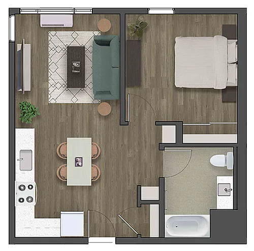 Floor plan One Bed One Bath