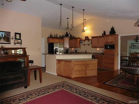 View from great room towards kitchen and dining room