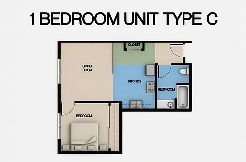 Floor plan 1 Bedroom Unit Type C