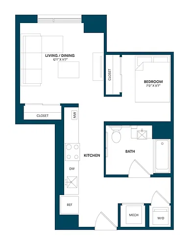 Floor plan 1 Bed/1 Bath JR-E1 TYP 19