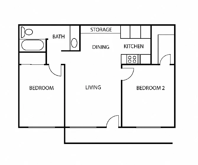 Floor plan 2 BR, 1 BA - Large
