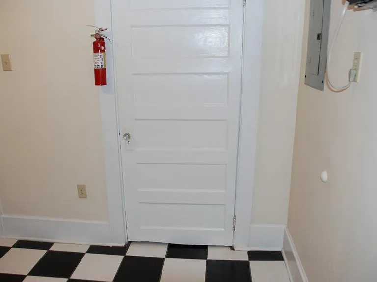Laundry room door closed.