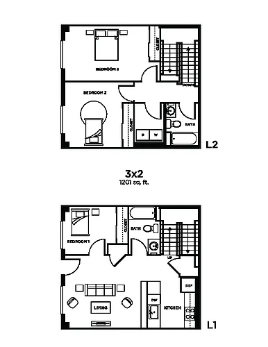 Floor plan 3BD, 2BTH TH 60%