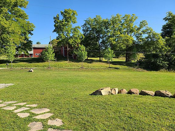 View of barns across road