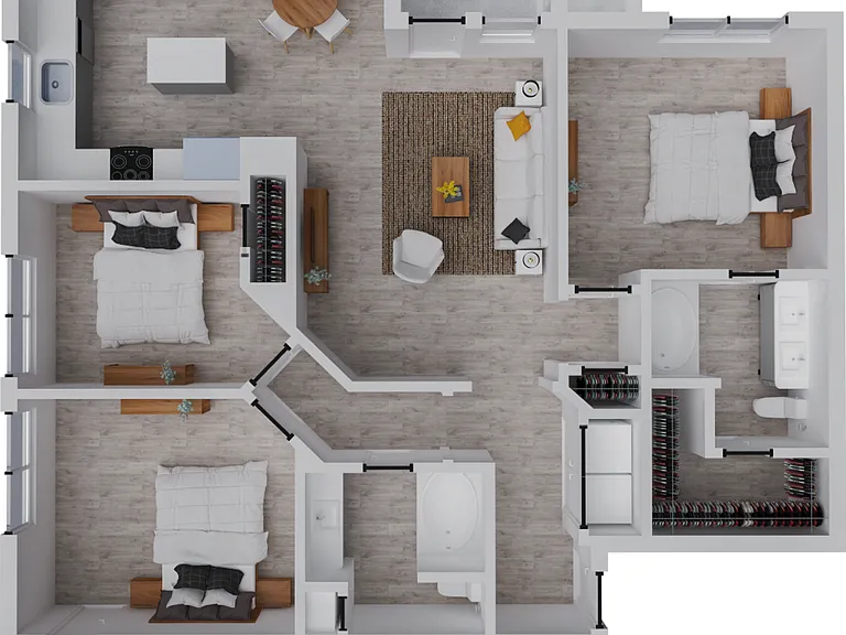 Explore this contemporary apartment layout designed for modern living and comfort. Explore this contemporary apartment layout designed for modern living and comfort.