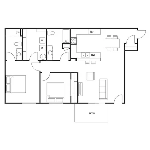 Floor plan 2 Bed 2 Bath Lower