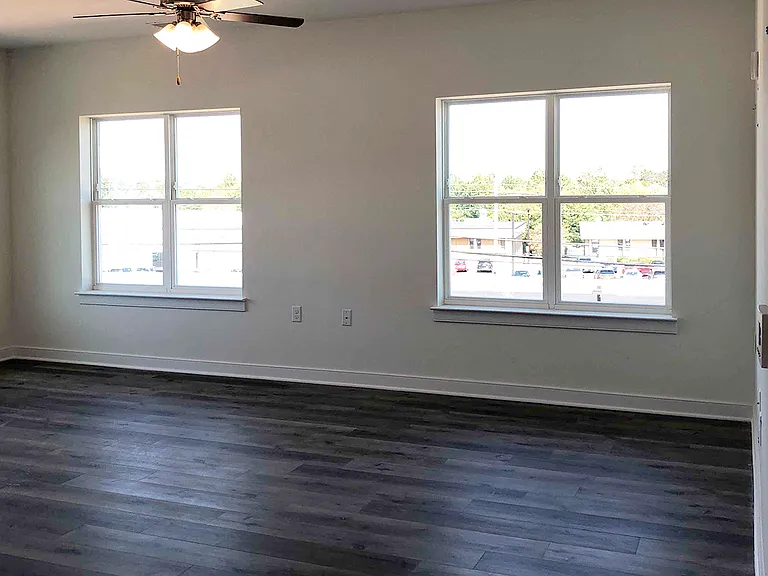 Interior living room with large windows