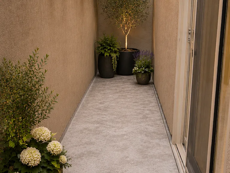 Private wrap-around patio with direct access from primary (suggested furnishings)