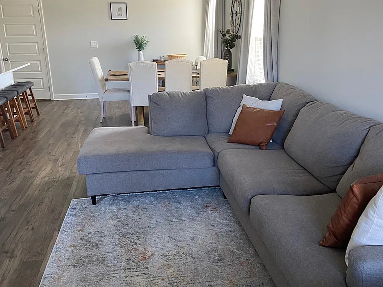 Couch into dining area and table
