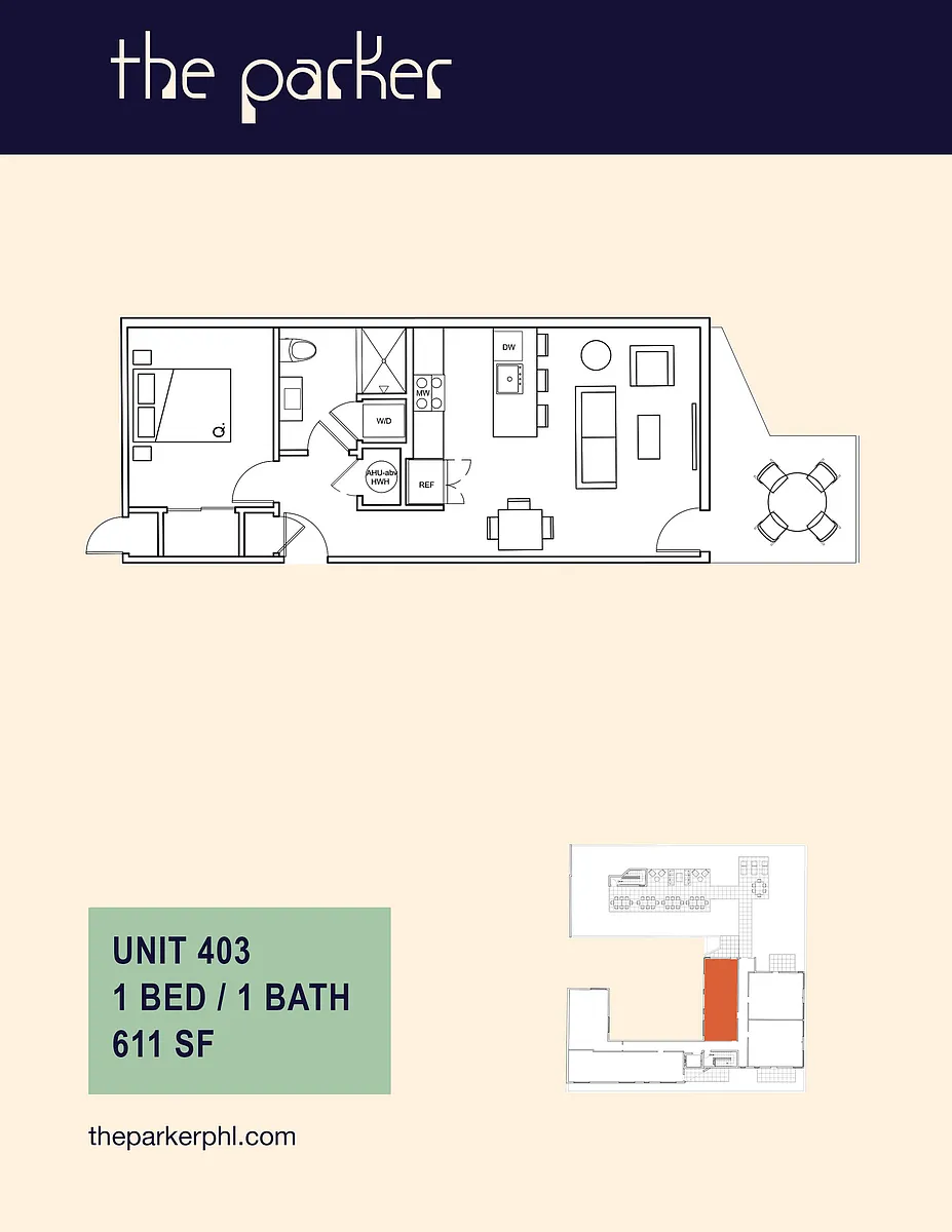 Floor plan PH One Bedroom with Private Roofdeck