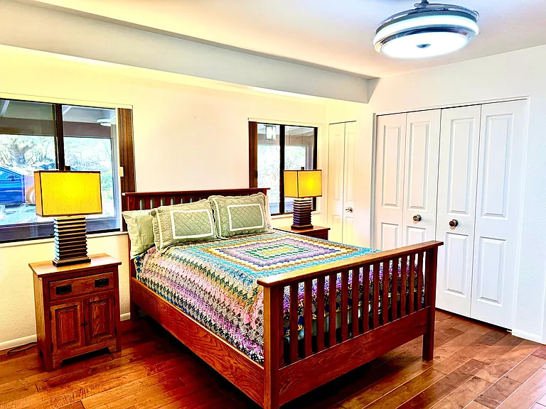 Furniture not included--this is a queen bed with lots of room for a king and accent furniture