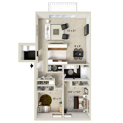 Floor plan 2 Bedroom, 1.5 Bathroom