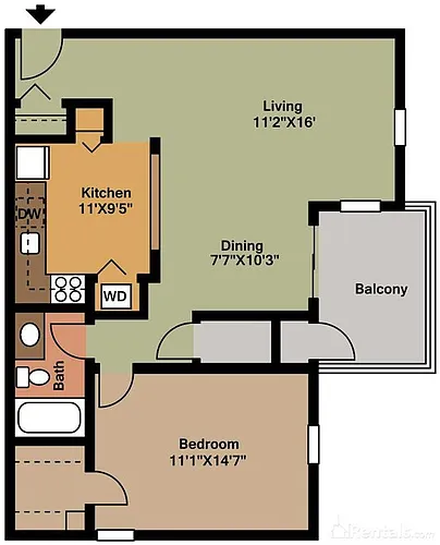 Floor plan 1Bedroom 1Bathroom