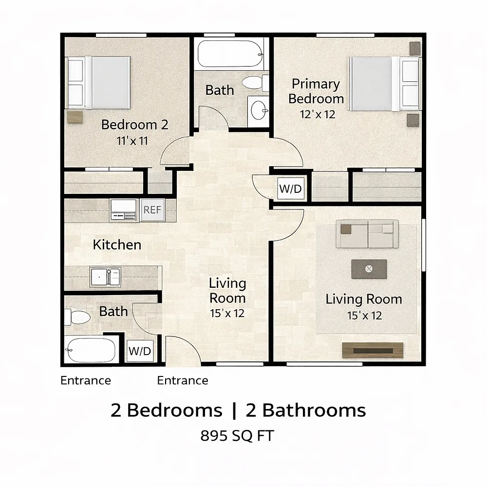 Floor plan 2 Bedroom 2 Bathroom