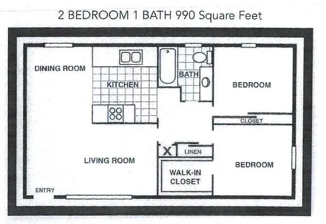Floor plan 2 Bedroom 1 Bath