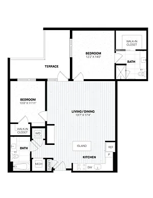 Floor plan 2 Bed/2 Bath-E12 East