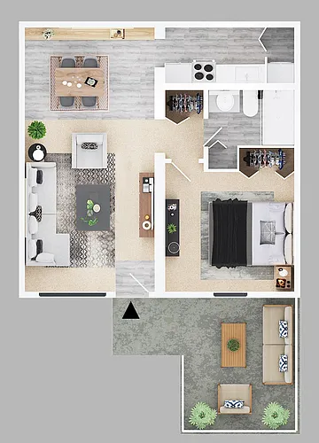 Floor plan One Bedroom One Bath Apartment