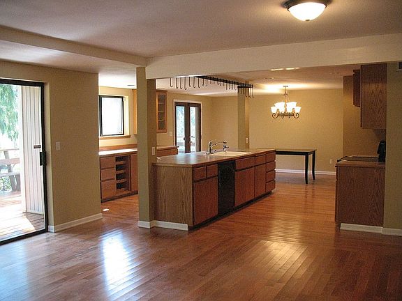 Open floor plan kitchen, dining room and family room