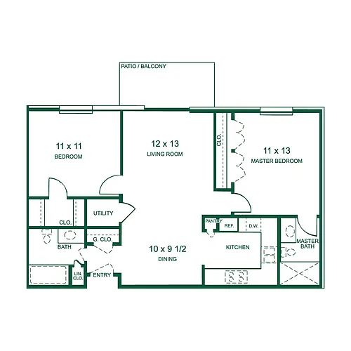 Floor plan 2Bd/2Ba T