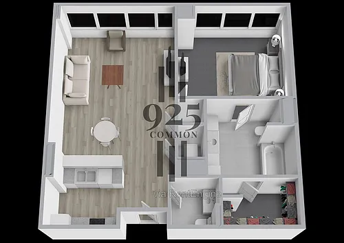 Floor plan 1 Bedroom 1.5 Bath