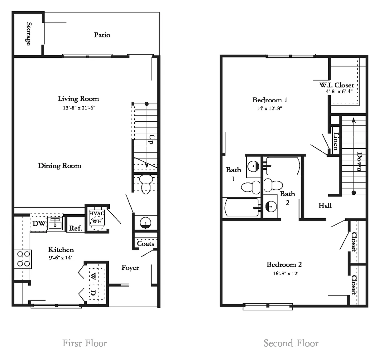Floor plan 2 Bedroom 2.5 Bath - Renovated Affordable