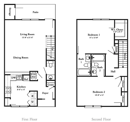 Floor plan 2 Bedroom 2.5 Bath - Renovated Affordable