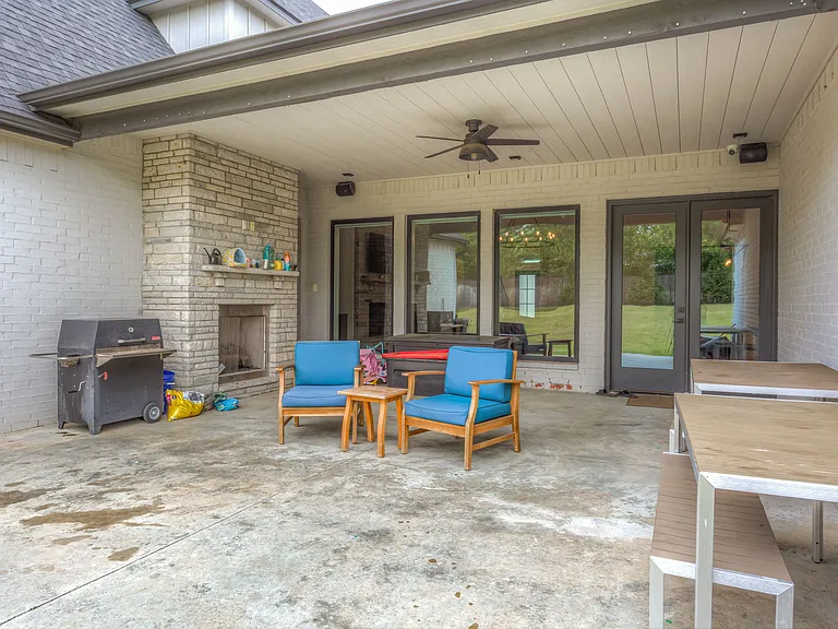 Outdoor fireplace.