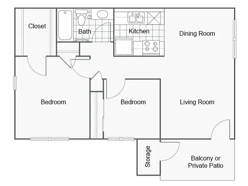 Floor plan 2 Bed 1 Bath