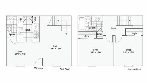 Floor plan RT106_F The Hallman: 2 Bedroom 1.5 Bath TH