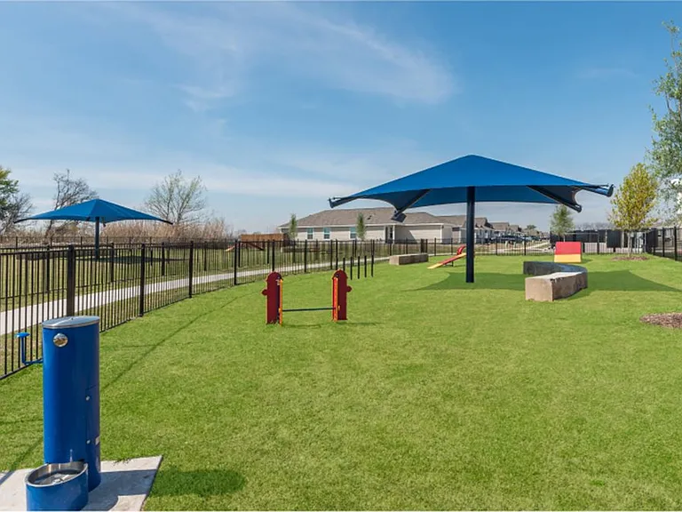 Water fountains are available within the dog park for two and four legged community members.